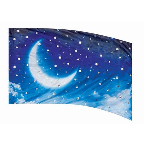 A flag with a night sky design, featuring a crescent moon and stars.