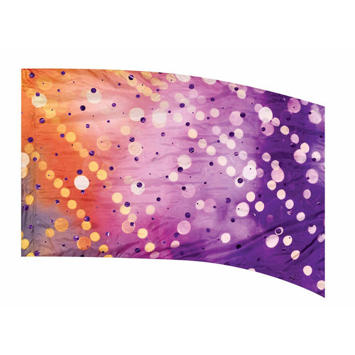 A colorful flag featuring purple and orange hues with a dotted pattern.
