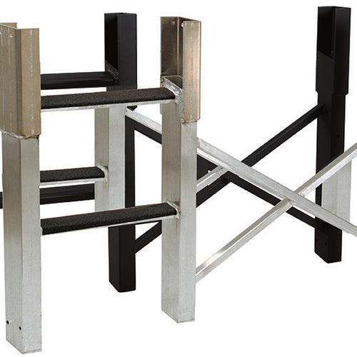 DSI 2-foot podium extensions featuring aluminum and steel support frames with cross-bracing, designed to increase height and stability for DSI and conductor podium systems used in marching band performances.