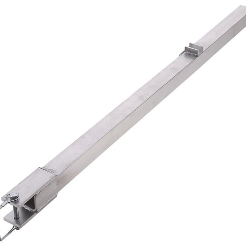 DSI towing hitch made from heavy-duty aluminum, featuring a secure mounting bracket and hitch pin, designed for attaching and towing marching band carts, equipment racks, and transport systems.