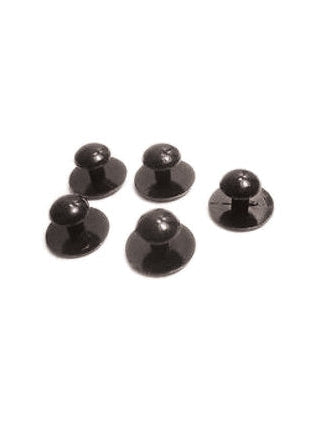Set of black replacement studs for pre-knotted ties, shown on a white background, designed for secure attachment and easy replacement in formal wear, performance uniforms, and dance or marching band attire.