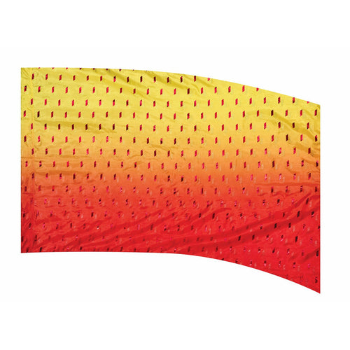 A flag with a yellow and red color gradient, featuring a pattern of red droplets.