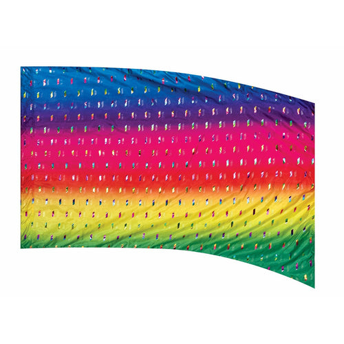 A multicolored geometric patterned bandana in shades of blue, pink, yellow, and green.