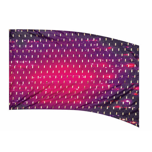 A curved decorative flag with a geometric pattern featuring stars or dots in a purple and pink color gradient.
