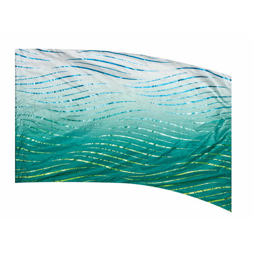 A banner with a blue and green striped pattern.