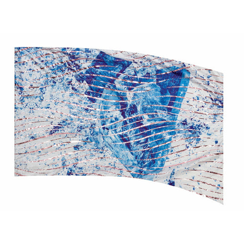 A flag with blue and white geometric patterns.