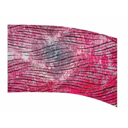 A colorful flag with a geometric pattern in red and blue tones.