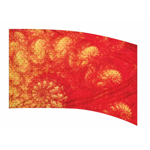 A red flag with a gold pattern that appears to be floral or floral-like.