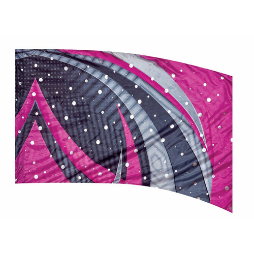 A flag with a geometric pattern featuring pink, gray, and black colors.