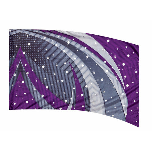 A flag featuring geometric patterns with a mix of purple, gray, and white colors.