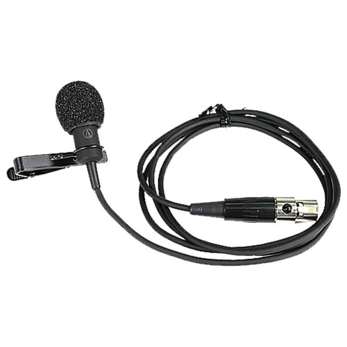 DSI lapel microphone with foam windscreen, secure clothing clip, and XLR connector, designed for discreet hands-free voice amplification, clear speech pickup, and reliable performance when paired with wireless body pack transmitters for marching band directors, instructors, rehearsals, and live field performances.