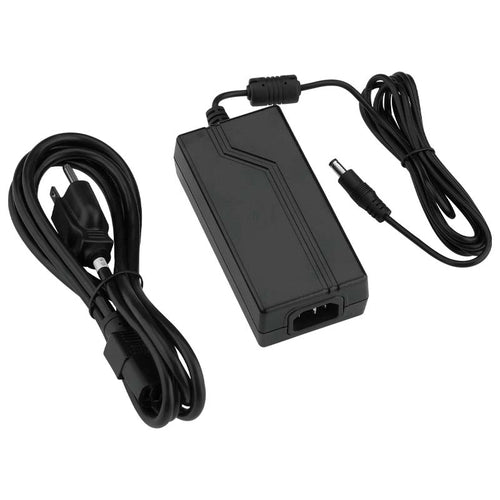 DSI AC charger power adapter with wall plug and DC output cable, designed to safely charge and power DSI Voice Machine, MegaVox, companion speakers, and compatible professional audio equipment.